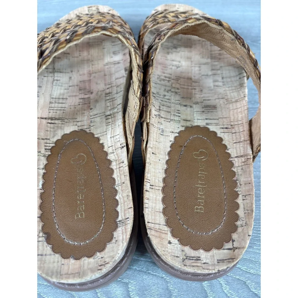 Baretraps Deanne Woven Braided 2 Strap Slide Sandals Brown Cork Platform Sz 7.5